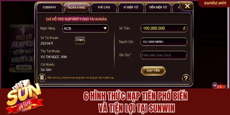 Hướng dẫn nạp tiền Sunwin an toàn, dễ dàng